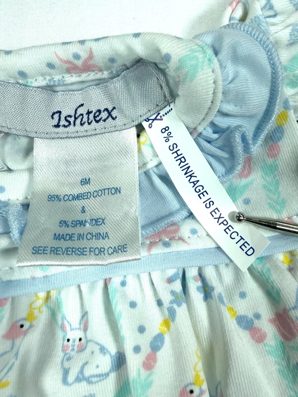 ISHTEX Goose Bunny Dress Baby Girl 6M Country Cottagecore Easter‎ Pastel Ruffle